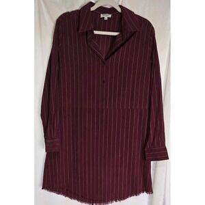 Umgee Women's‎ Red Shirt Dress Long  Sleeve Hi Lo Fringed Dress Size S